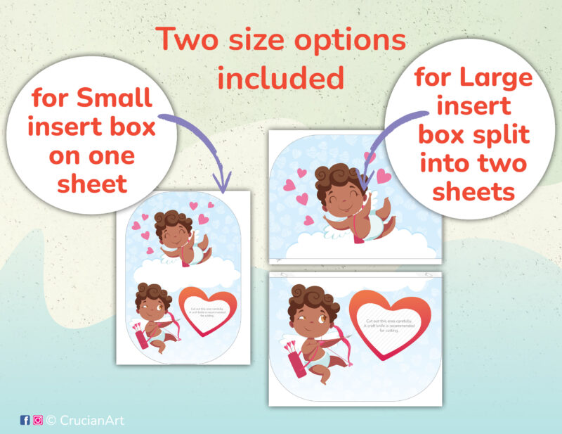 Valentine's Day Cupid with black skin tone. PDF Flisat insert printables for small and large Trofast boxes. DIY educational resources for daycare centers.