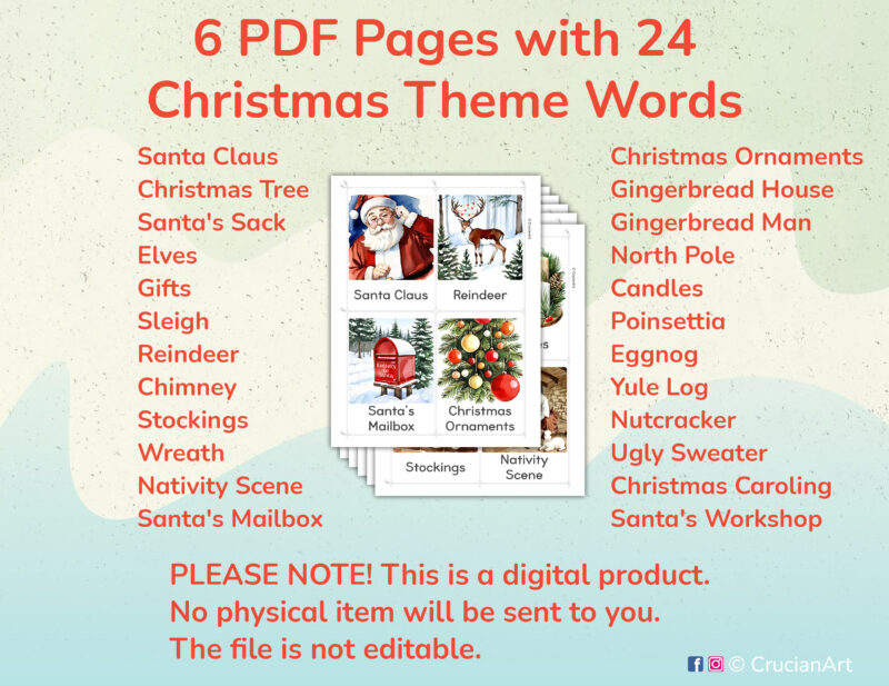 Printable Christmas Holiday Flashcards for Preschool and Kindergarten Xmas Season Unit Activities
