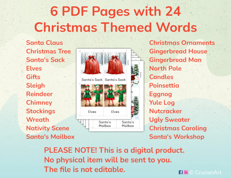 Printable Christmas Holiday three part cards for preschool and kindergarten Christmastime Unit activities