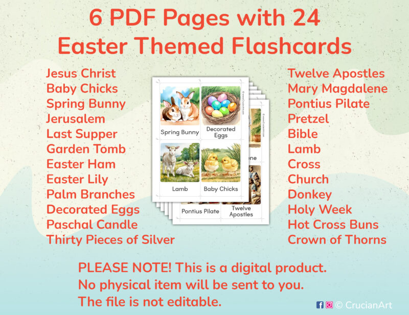 Printable Easter Sunday flashcards for preschool and kindergarten holiday unit activities