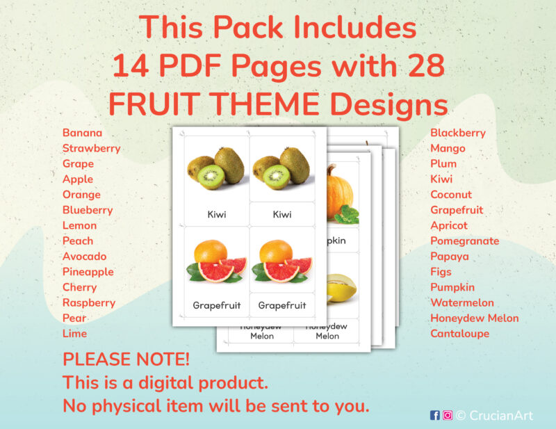 Printable Fruits and Berries three part cards for preschool and kindergarten Healthy Food Unit activities
