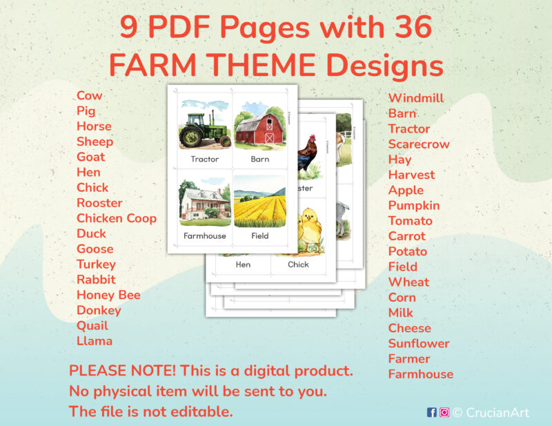 Printable Farmyard and Barnyard Flashcards for Preschool and Kindergarten Farm Animals Unit Activities