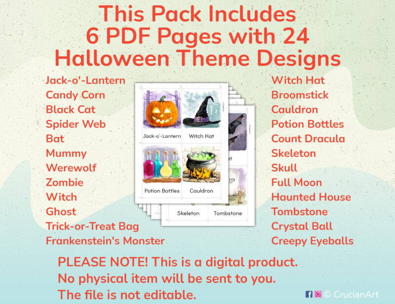 Printable Halloween Holiday Flashcards for Preschool and Kindergarten Autumn Season Unit Activities