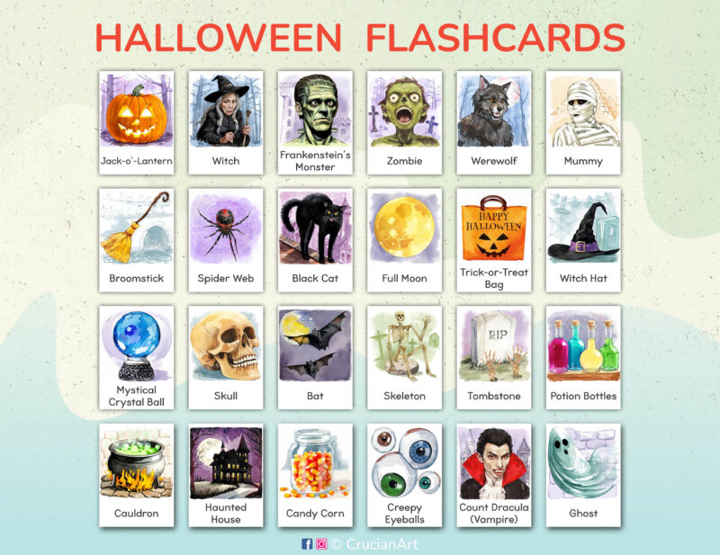 Printable Halloween holiday flashcards