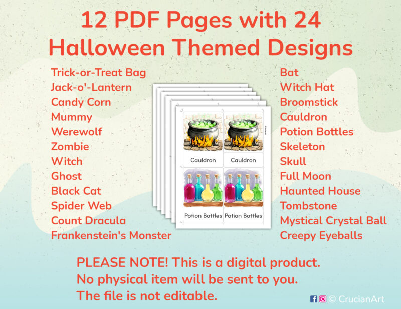 Printable Halloween Holiday three part cards for preschool and kindergarten Autumn Season unit activities