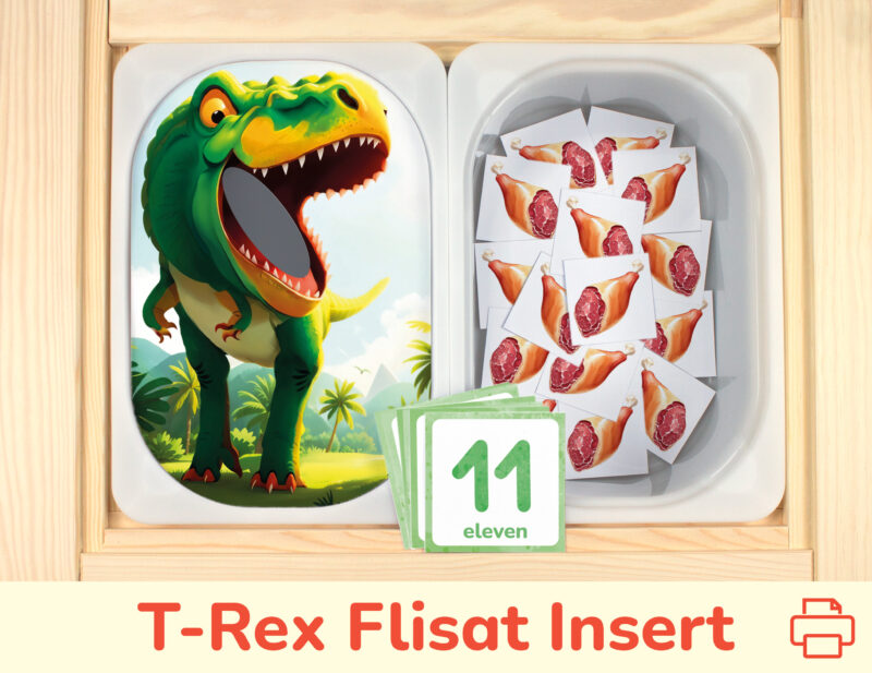 Tyrannosaurus Rex Dinosaur insert placed on Trofast boxes in IKEA Flisat Children's Sensory Table