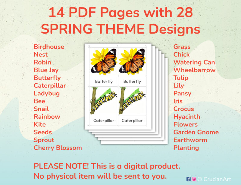 Printable Spring Season three part cards for preschool and kindergarten Springtime Unit activities