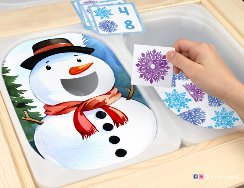 Sensory play in a daycare center: classroom educational printable materials for a winter unit.