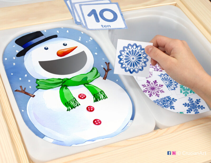 Sensory play in a childcare center: classroom learning printable materials for a winter unit.