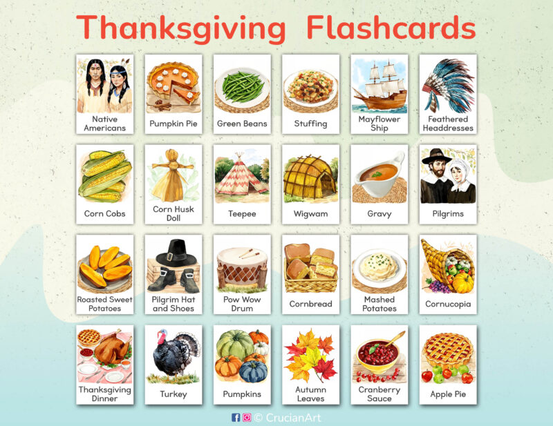 Printable Thanksgiving Day flashcards