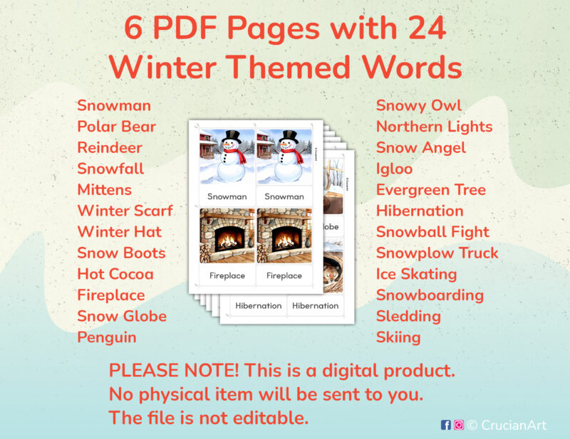 Printable Winter Season three part cards for preschool and kindergarten Winter Wonderland Unit activities