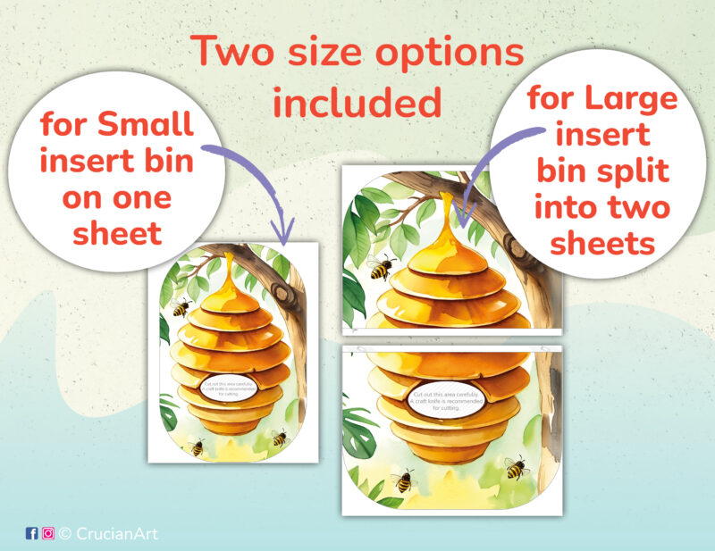 Beehive and honey bees Flisat insert printables for small and large Trofast sensory bins. Spring unit educational resources for daycare centers. DIY insect theme insert template for Ikea Flisat sensory table.