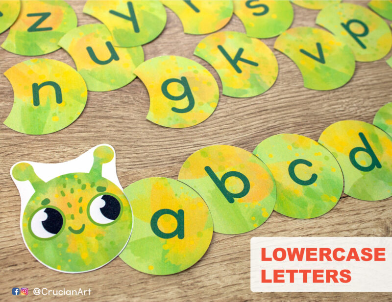 Learn alphabet with caterpillar printable puzzle. Letters sequencing activity for toddler and preschool education.