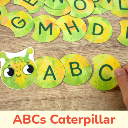 Caterpillar alphabet activity for toddlers and preschoolers. Spring and summer season learning resource to practice letter sequence.