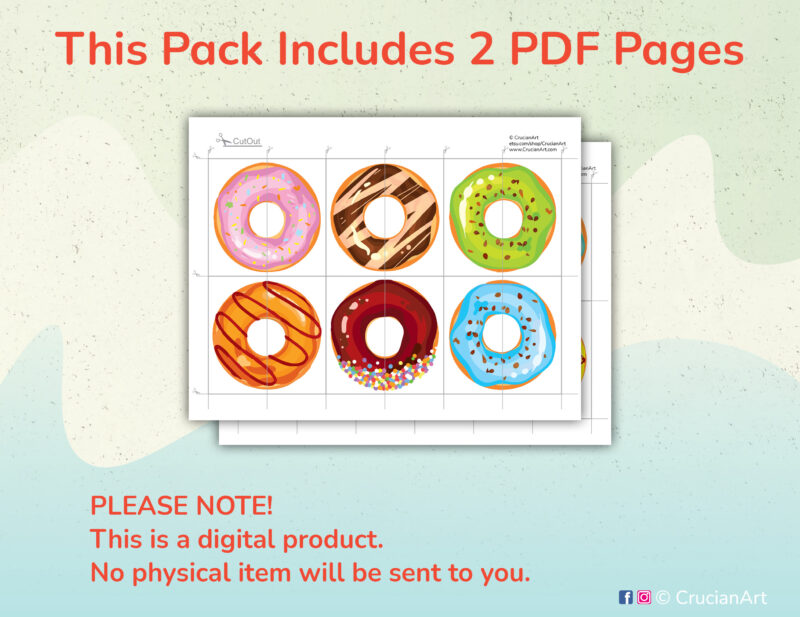 Donuts picture puzzles. Pattern recognition printable activity for toddlers.