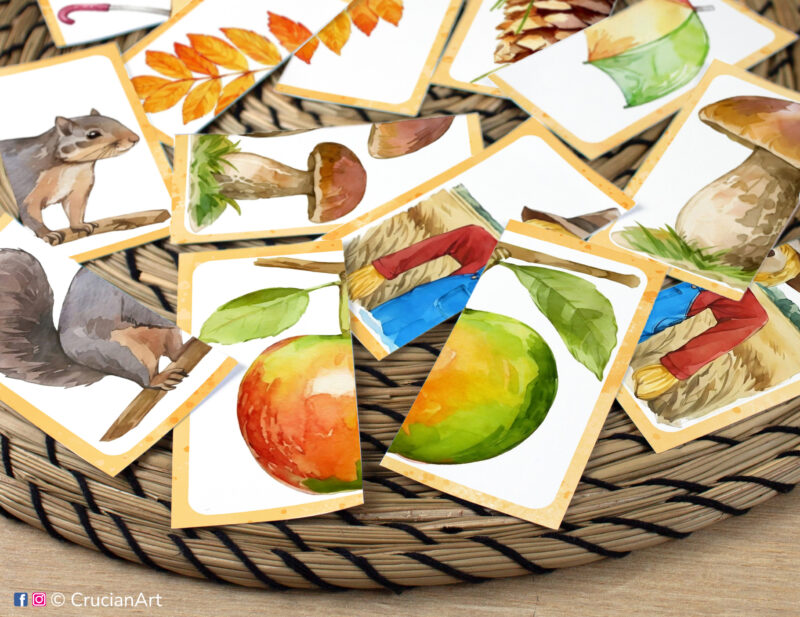 Complete the puzzle educational activity for toddlers and preschoolers. Autumn themed printables.