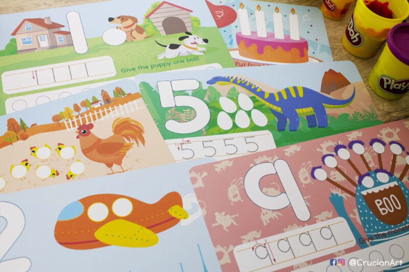 Do-it-yourself printable playdough mats for counting and learning numbers from 1 to 10