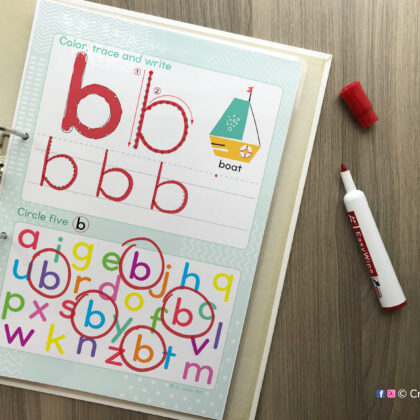Diy lowercase alphabet workbook for preschool classroom and homeschool curriculum. Printable handwriting practice worksheets for kids inserted into a ring binder.