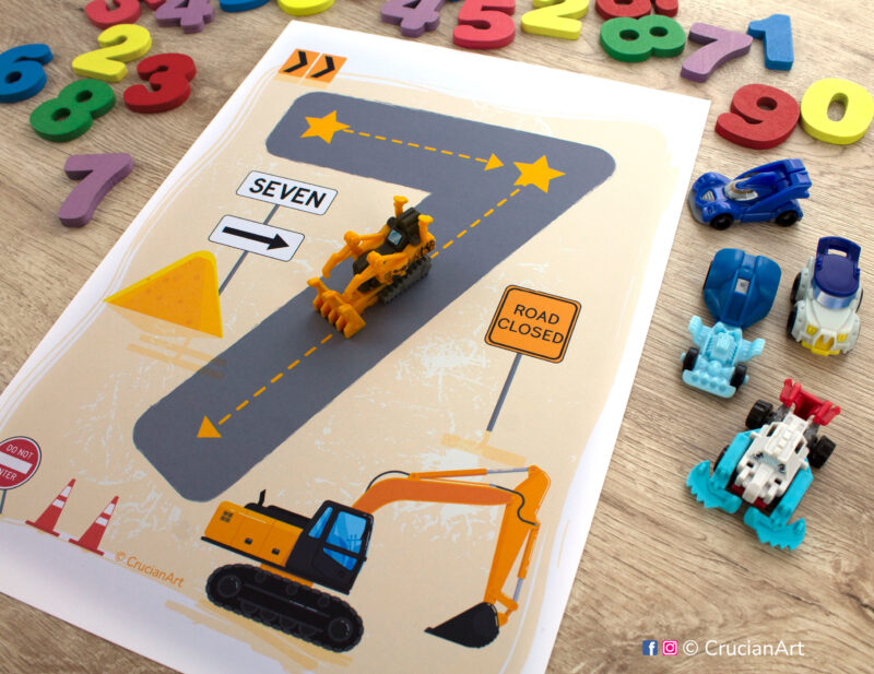 Early math printables for homeschool and preschool classrooms. DIY educational materials for boys. Road mats created to learn numbers from zero to ten.