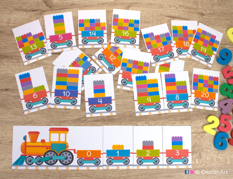 Learn number order with number train. Printable number sequencing activity for toddler and preschool education.