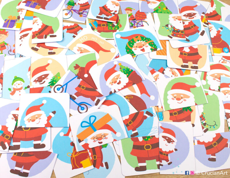 Santa Claus puzzles for toddlers and preschoolers. Printable Christmas pattern recognition matching activity for two year olds and three year olds.