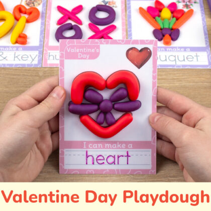 Interactive playdough mats for preschool curriculum. Heart-themed play doh mat with tracing word.