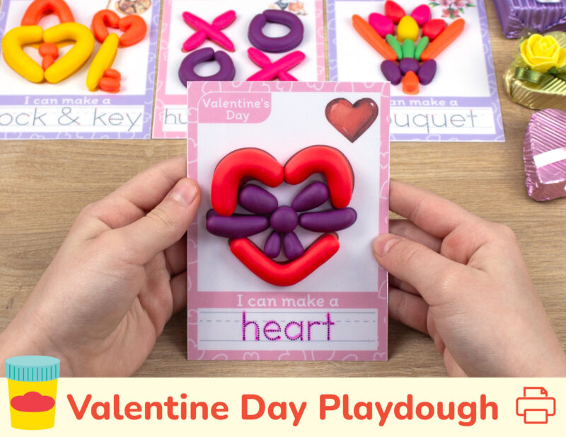 Interactive playdough mats for preschool curriculum. Heart-themed play doh mat with tracing word.