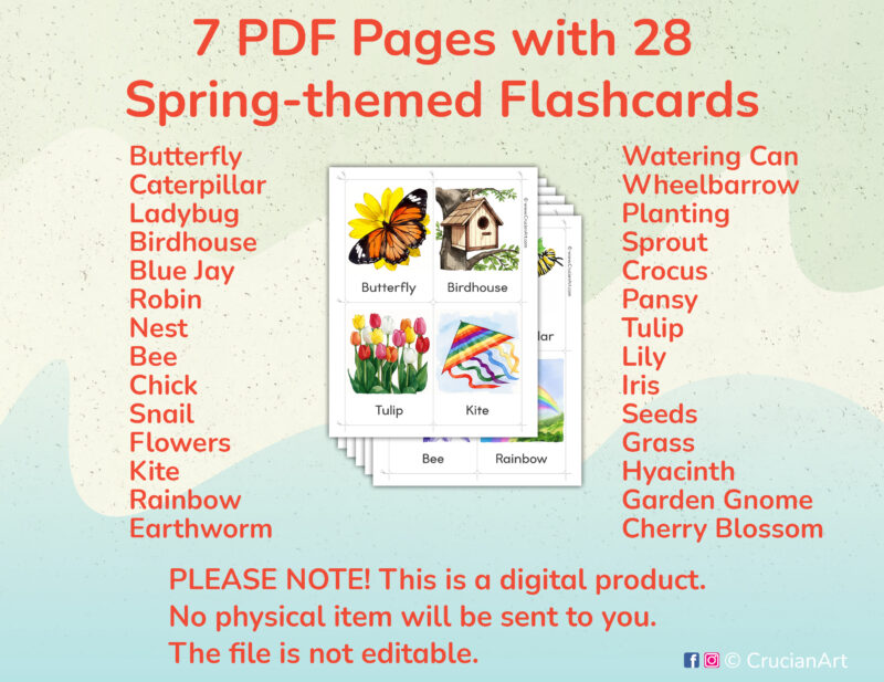 Printable Spring Season Flashcards for Preschool and Kindergarten Springtime Activities