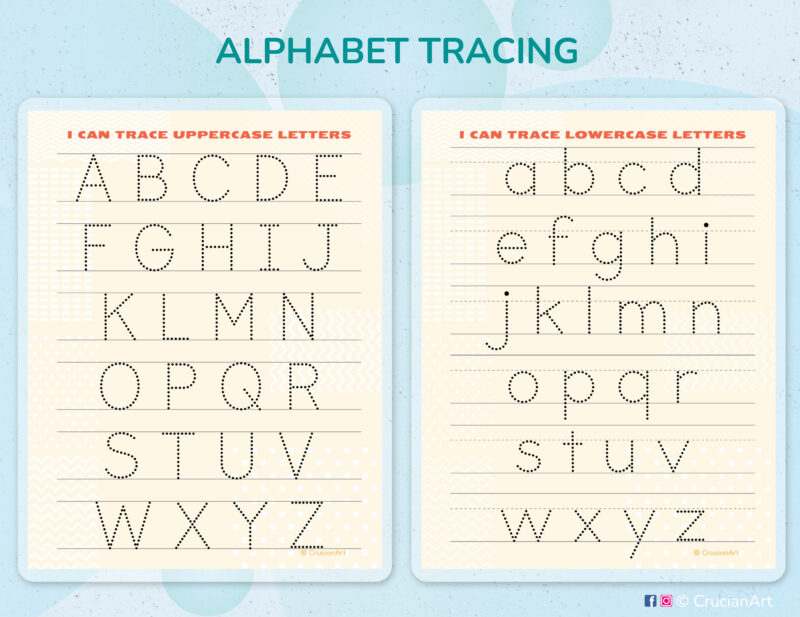 Printable uppercase and lowercase alphabet tracing worksheets for preschoolers: capital and small letter formation.