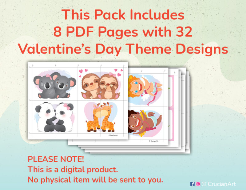 Saint Valentine Day picture puzzles. Pattern recognition printable activity for toddlers.