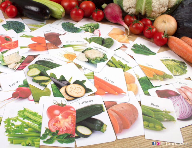 Real photo vegetables puzzles for toddlers and preschoolers. Printable summer and autumn harvest matching activity for two year olds and three year olds.