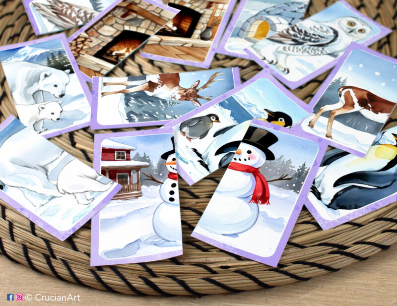Complete the puzzle educational activity for toddlers and preschoolers. Winter themed printables.