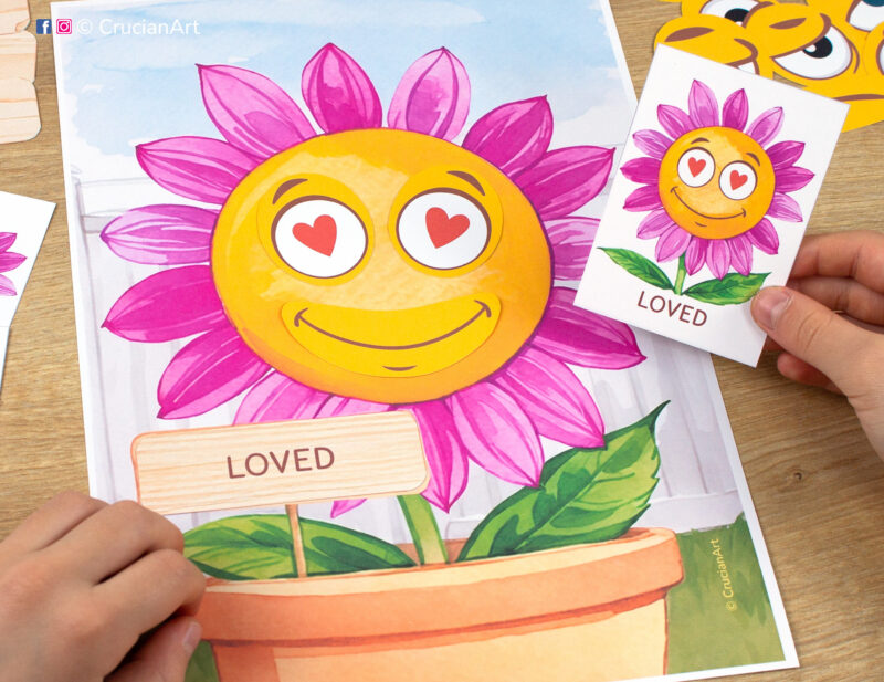 Flower garden feelings and emotions activity for toddlers. Spring and summer printable materials for preschool classrooms on developing emotional intelligence.