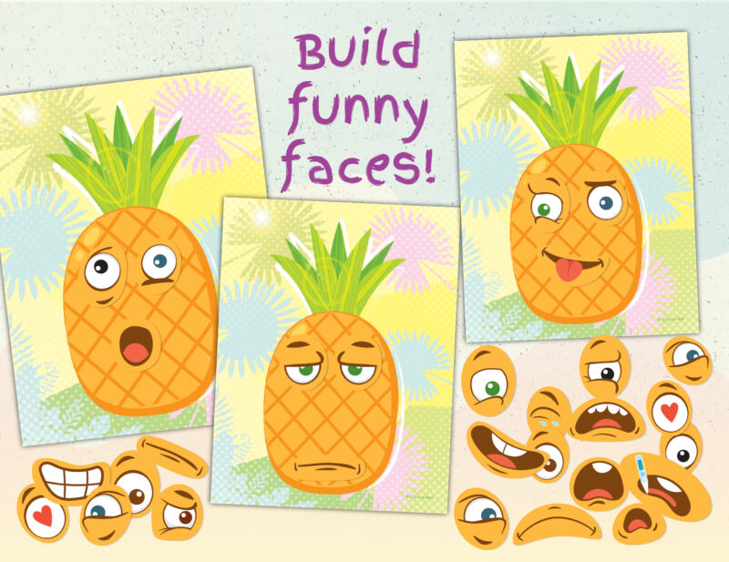 Emotion recognition activity for preschool kids. Summer pineapple theme activity about feelings and mood.