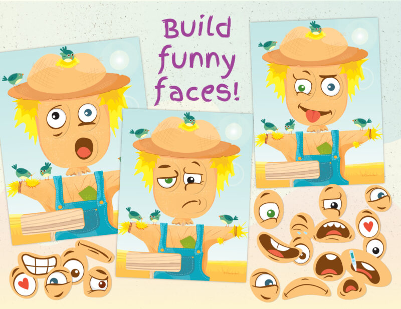 Emotion recognition activity for preschool kids. Scarecrow theme activity about feelings and mood.