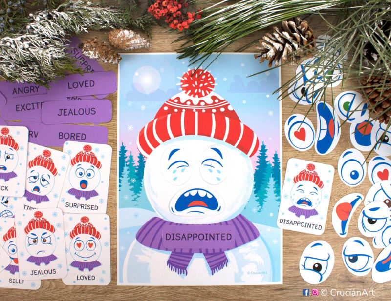 Snowman emotions and feelings winter activity for emotion recognition. Learning printables for preschool teachers.