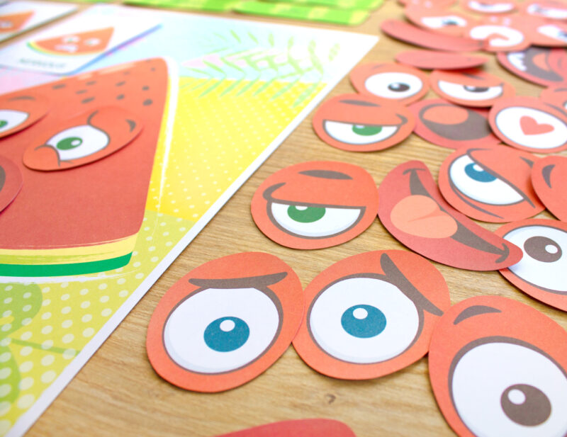 Build watermelon faces and learn about feelings and emotions activity for toddlers.