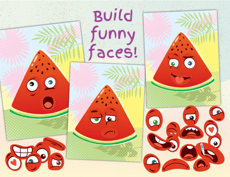 Emotion recognition activity for preschool kids. Summer watermelon theme activity about feelings and mood.