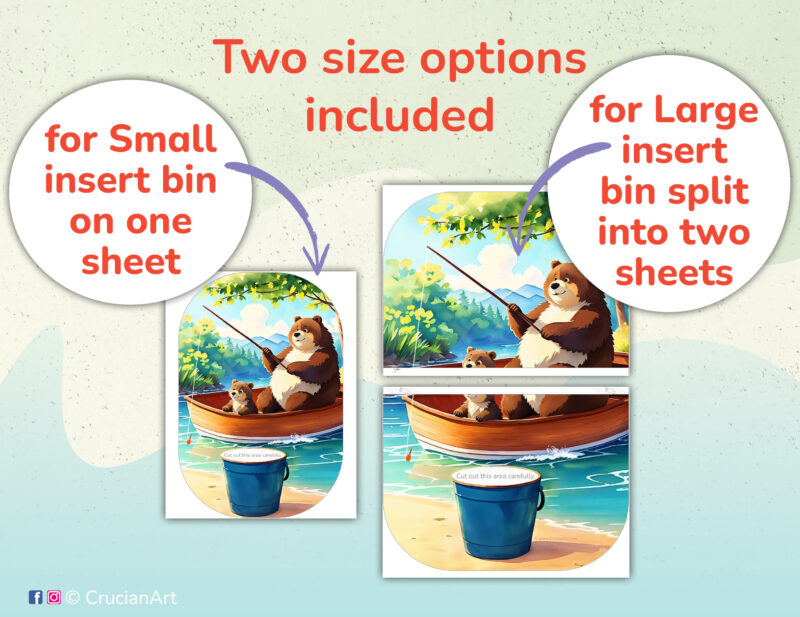 Fishing with a bear cub flisat insert printables for small and large trofast sensory bins. Summer camp unit educational resources for daycare centers. Diy insert template for ikea flisat sensory table.