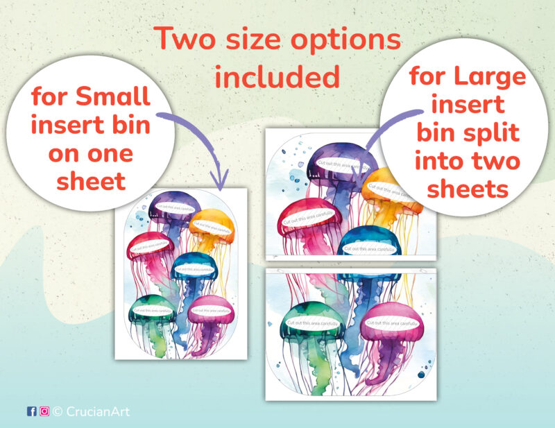 Jellyfish color sorting flisat insert printables for small and large trofast sensory bins. Ocean unit educational resources for daycare centers. Diy insert template for ikea flisat sensory table.