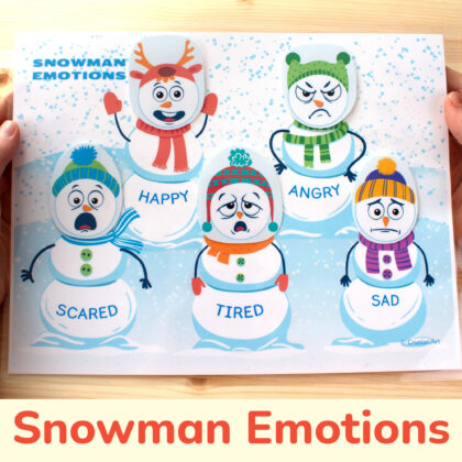 Snowmen emotions printable activity for winter season. Preschool educational resource for preschool teachers.