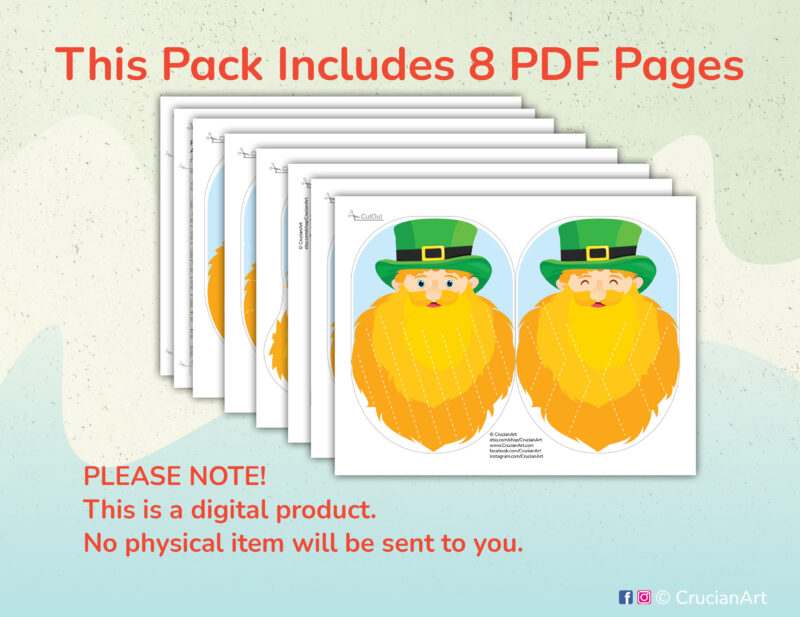 Printable PDF pages with Saint Patrick’s Day-themed cutting designs. Educational printables for DIY educational materials.