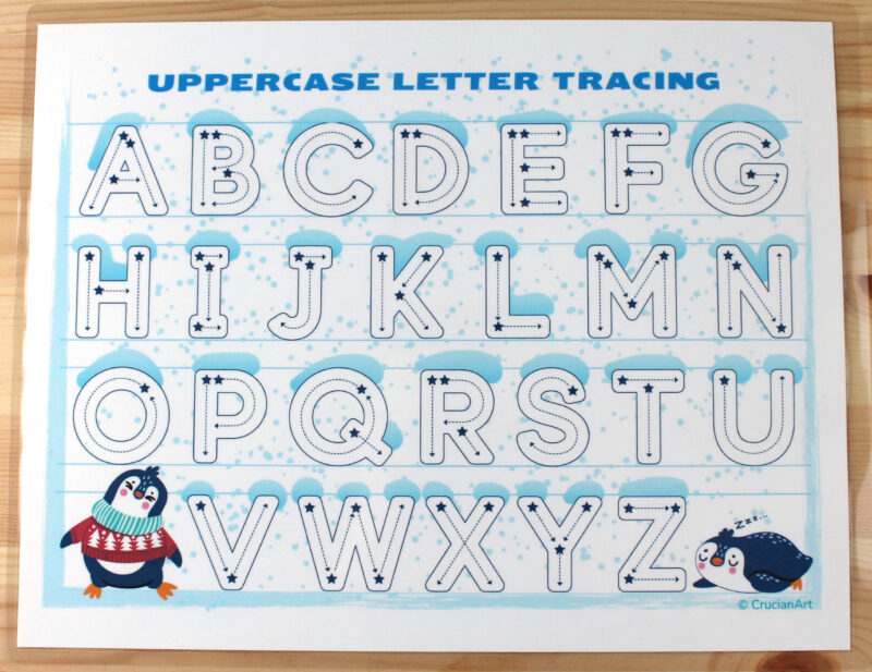 Winter letter tracing sheets. Printable uppercase alphabet tracing worksheets.