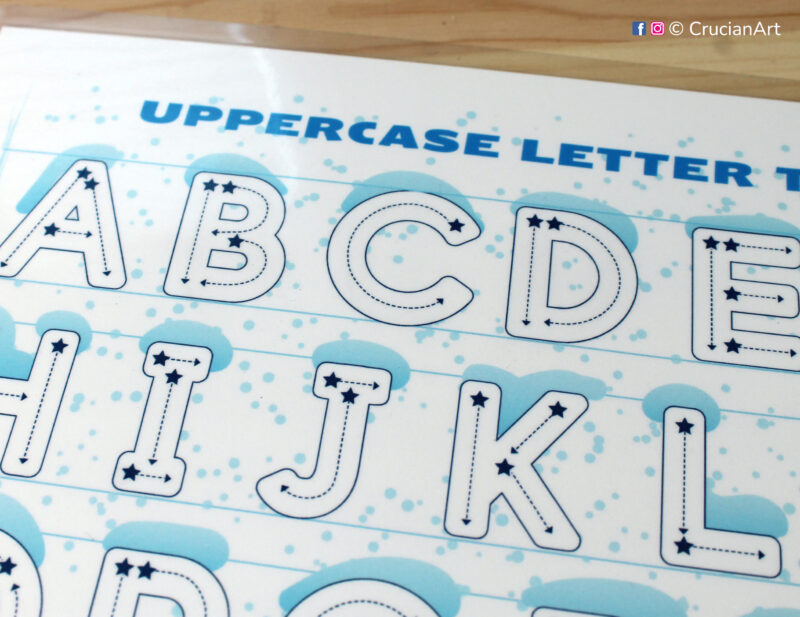 Winter themed letter tracing printables for preschoolers and kindergarteners.