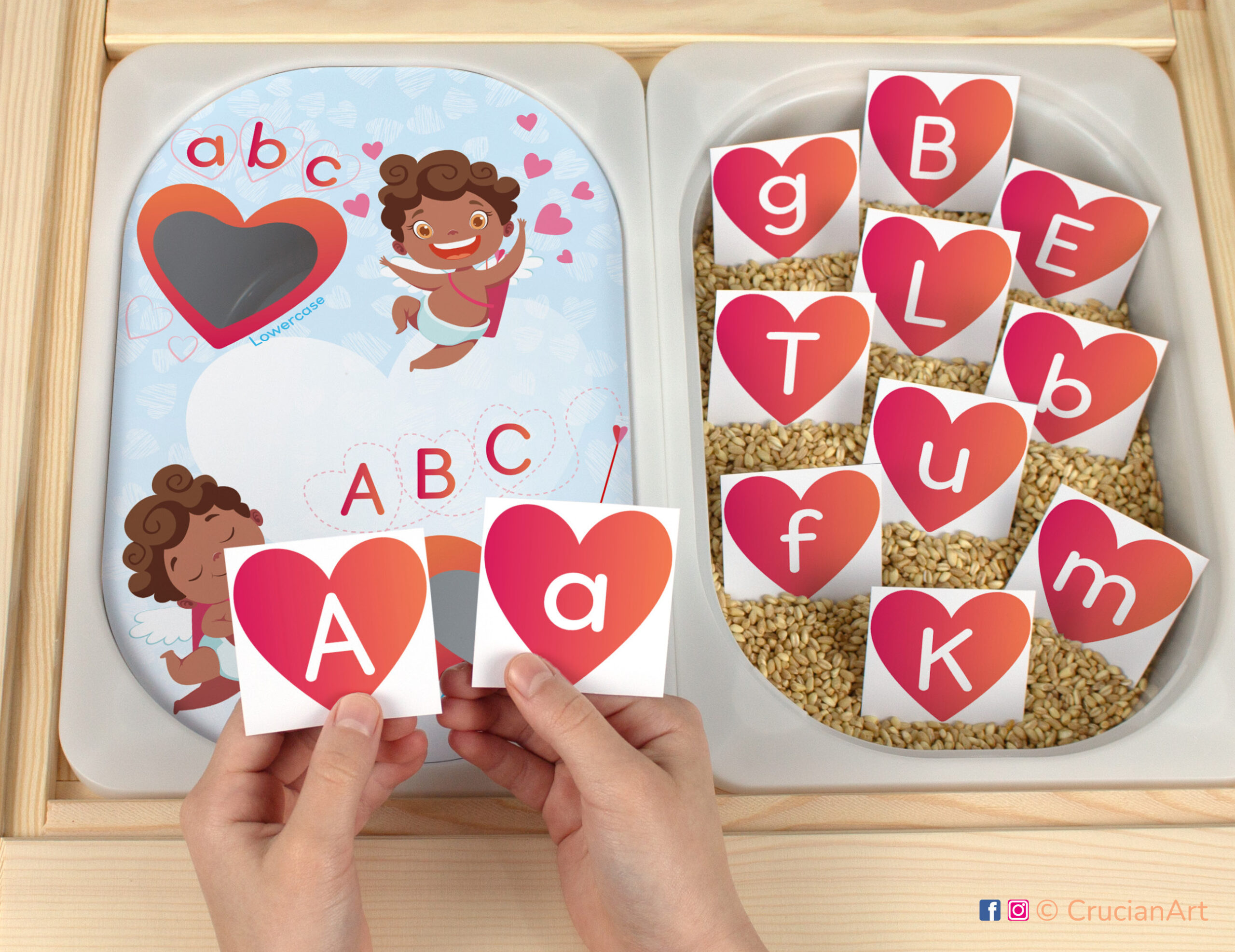 February 14 holiday flisat insert template. DIY educational preschool resource. Brown skin Cupids holding bow and arrow and hearts.