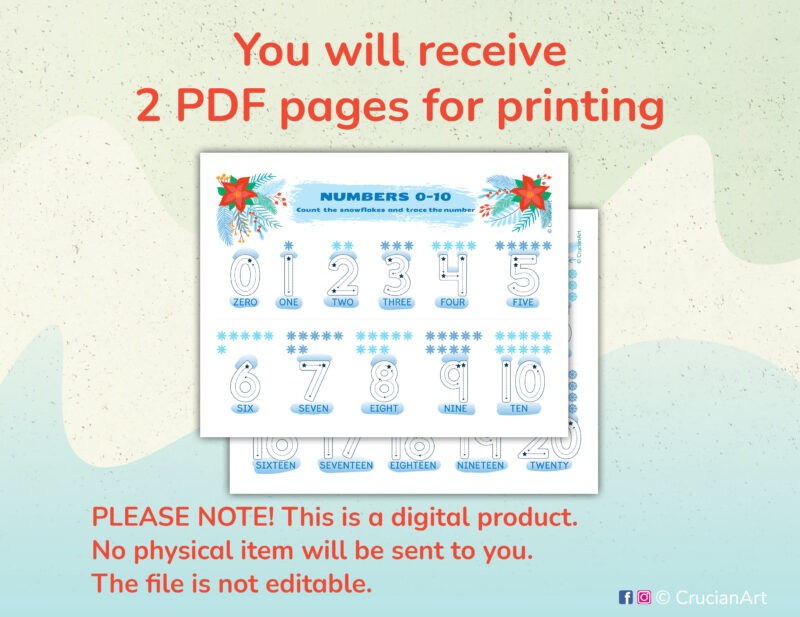 Printable numbers handwriting practice sheets. Letter tracing worksheets. Preschool classroom resource.