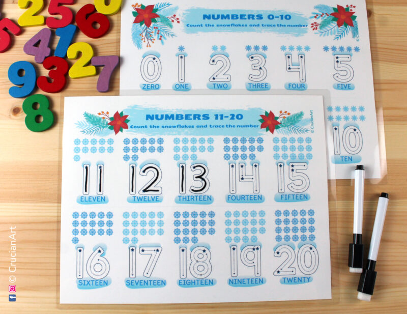 Printable number tracing and counting printables for preschool teachers and homeschool classrooms.